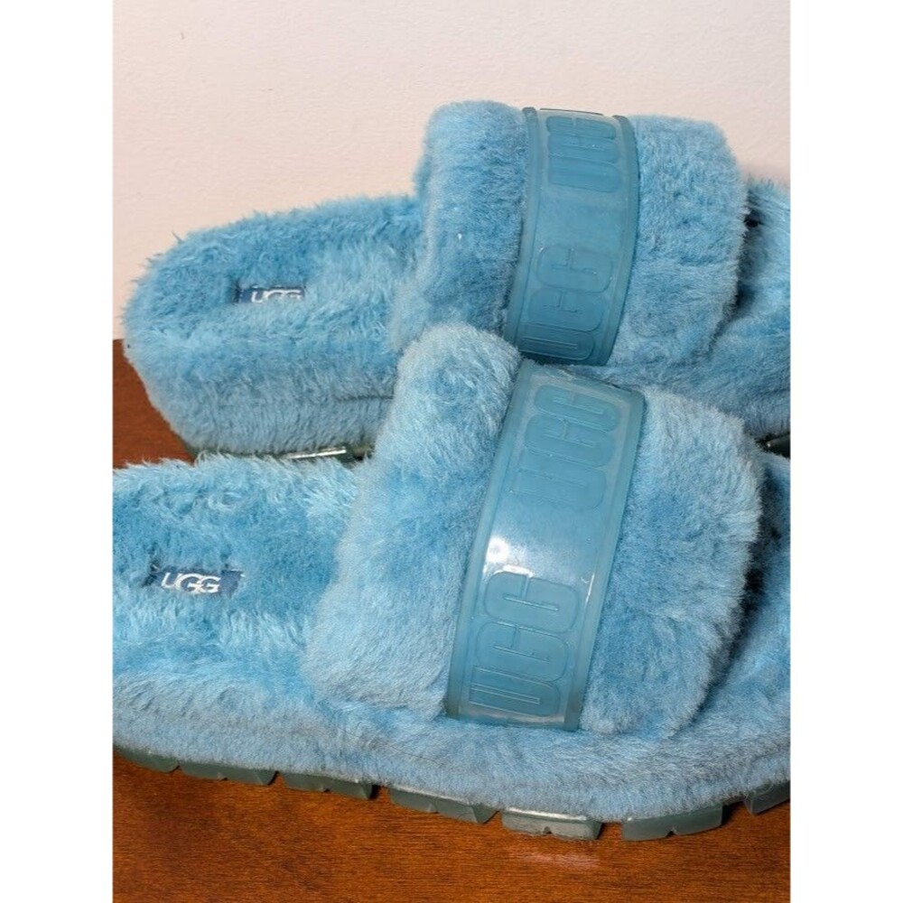 UGG Fluffita Clear Blue Flatform Slides Size 8 Women's Platform Sandals RARE EUC
